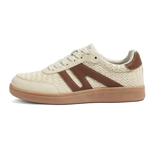 Image of LUCKY STEP Women Classic Retro Gum Sole Fashion Sneakers Casual Tennis Skate Shoe Genuine Leather Walking Footwear Anti Slip Trainers