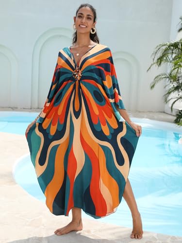 Image of KEYLORTING Plus Size Kaftan Dress Women, African Moo Moo Print Caftan, Batwing Dress, Beach Cover Up for Party and Loungewear