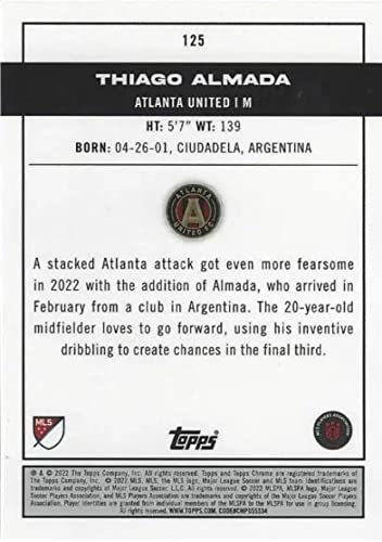 2022 Topps Chrome Thiago Almada #125- Pitch Prodigies- Rc Rookie Mls Soccer Trading Card- Atlanta United - Shipped In Protective Screwdown Holder. #TOP1