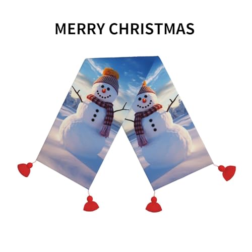 Chemin de table de Noël imprimé bonhomme de neige long linge de table en lin