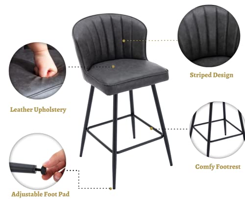 Image of EALSON 26 Inch Counter Height Bar Stools Set of 4 Leather Counter Stools with Back Modern Comfortable Bar Chairs with Metal Footrest Upholstered Kitchen Island Stools for Home Bar Dining Room, Grey