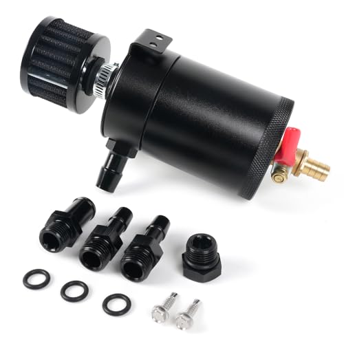 BARTOO Universal Oil Catch Can Tank 2 Port Oil Catch Can Billet Aluminum Car Engine Oil Catch Can Kit with Breather Filter Reservoir Oil Separator
