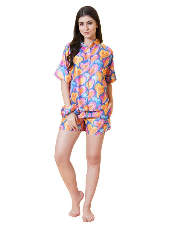 Women's Printed Casual Shirts and Shorts Set Co-Ord Set for Women Vacation Beach Outfits Co-Ord Set for Women Casual Nightwear Set Multicolor-image-39