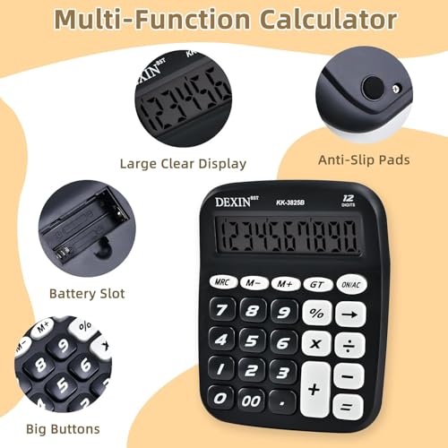 Image of Desktop Calculator with Big Easy-Press Buttons, 12 Digit Large Display Adding Machine for Office, Desk & Home Use, Black