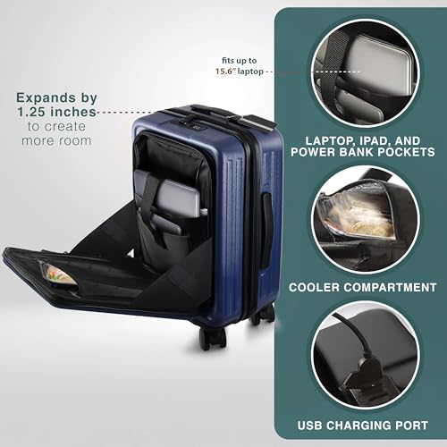 Image of Luggage Sets 3 Piece, 20 Inch Carry on Luggage and 24 Inch Suitcases with Wheels Spinner, Durable Hard Shell Suitcase Set, Expandable Travel Suitcase, Navy