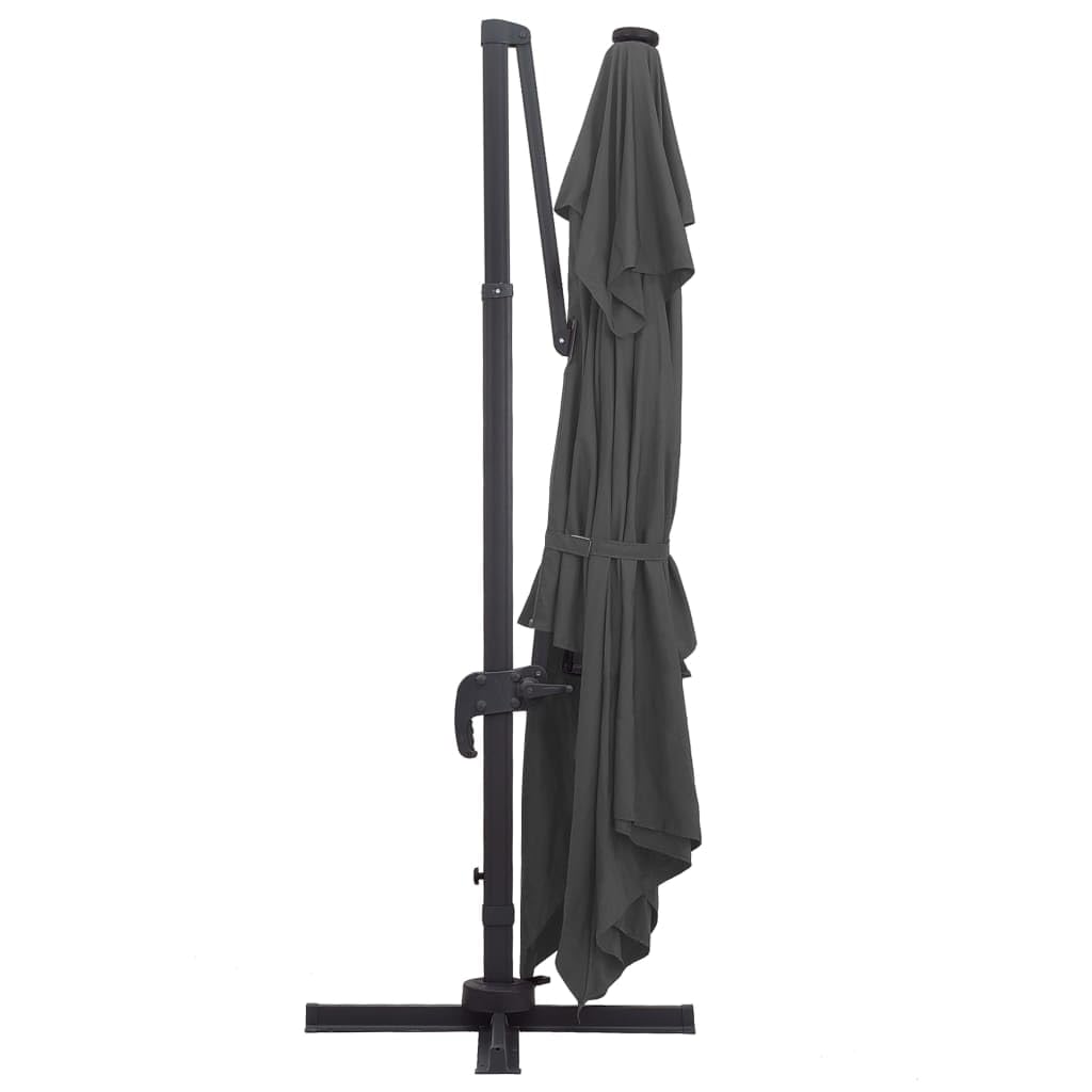 Homgoday Sombrilla voladiza Luces LED Poste Aluminio Antracita 4x3 m Sombrilla de Jardín,Protección UV Sombrilla Jardín Grande Orientable Jardín Parasol Balcón