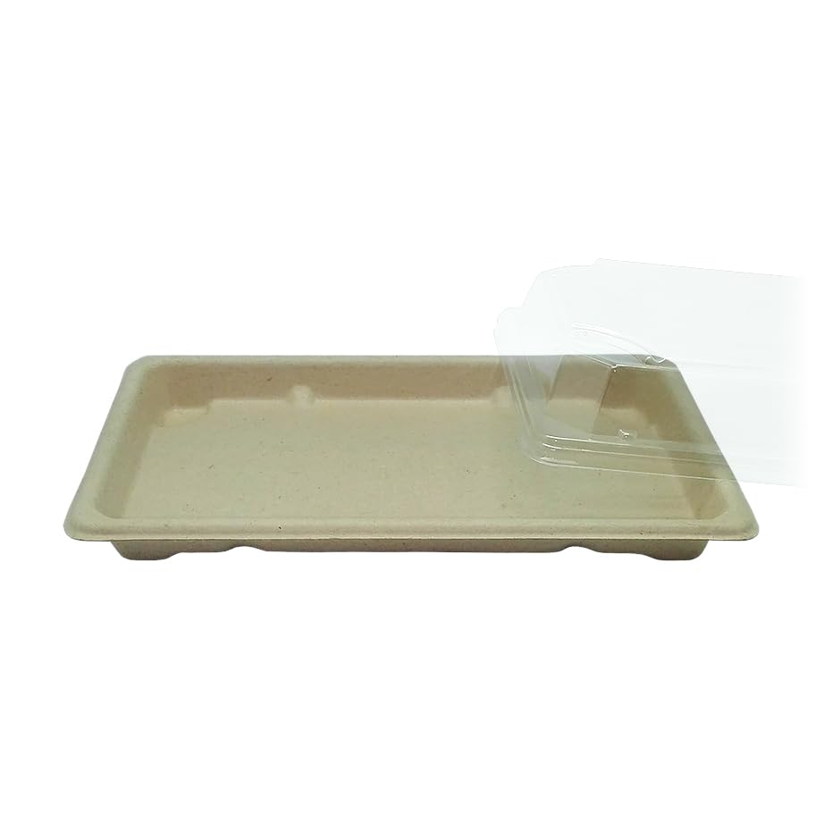 Bunzl Bagasse Container With Transparent Lid, 800 sets - 21 X 13 X 2 Cm
