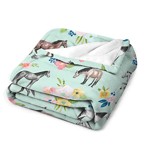 Horse Throw Blanket Super Soft Warm Floral Horse Blanket For Girls Kids, Cozy Plush Fleece Farm Animal Horse Gifts Bedding Blanket For Women Bed Couch Sofa 40"X50" #TOP2
