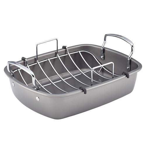 Comparison: Best Roasting Pan For Turkey 3 Circulon Nonstick Roasting Pan / Roaster with Rack - 17 Inch x 13 Inch, Gray