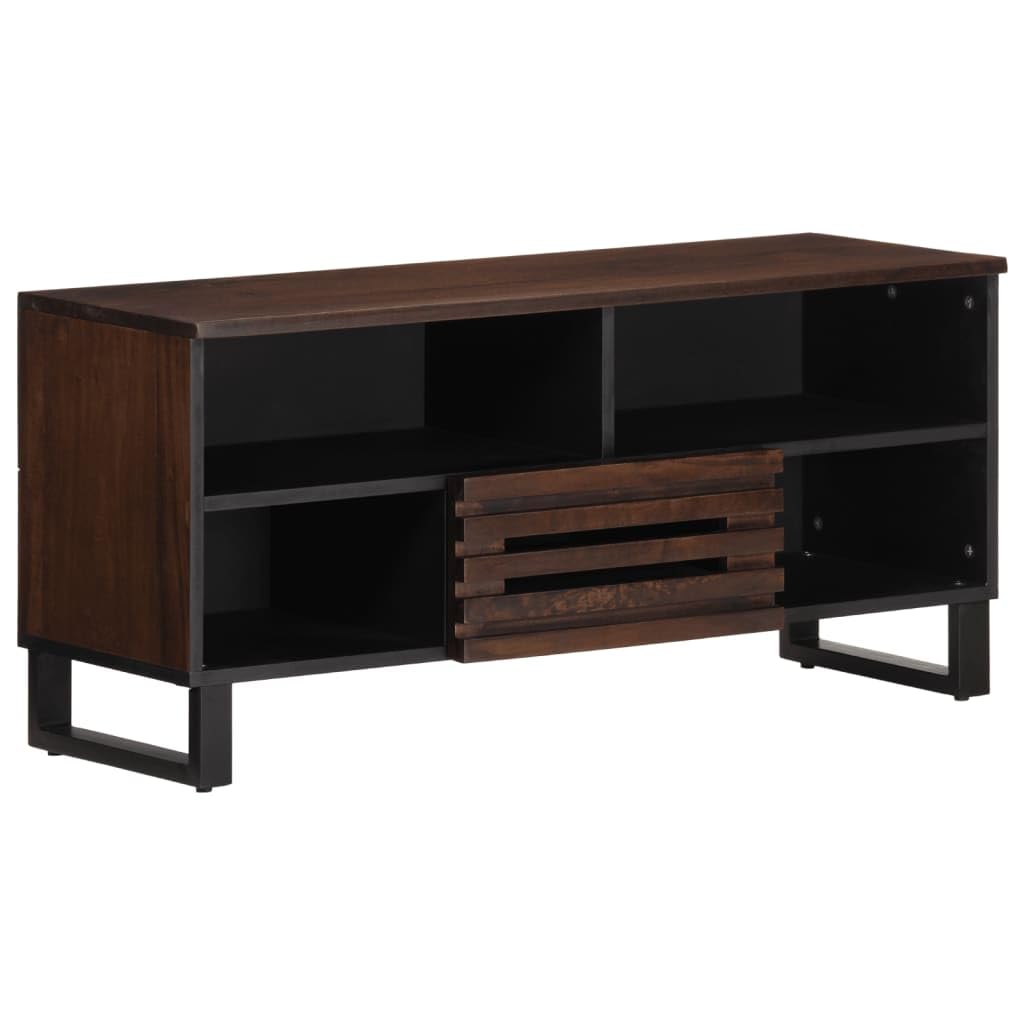Meuble TV en bois de manguier massif 100 cm avec tiroir, rangement multimédia et buffet bas