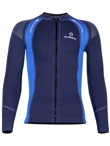 Adult Male 2mm Neoprene Swim Shirts Long Sleeve Zip Up UPF 50+ Rashguard Coat for Water Sports