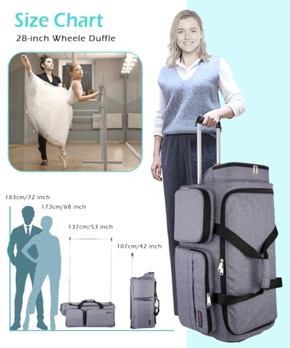 Dance Bag With Garment Rack For Travel,28inchDance Competition Garment Bags with Clothes rack,Suitcase, Collapsible Rolling duffle For Travel, Wheeled Drop-Bottom Upright Luggage Closet Suitcase,Grey3