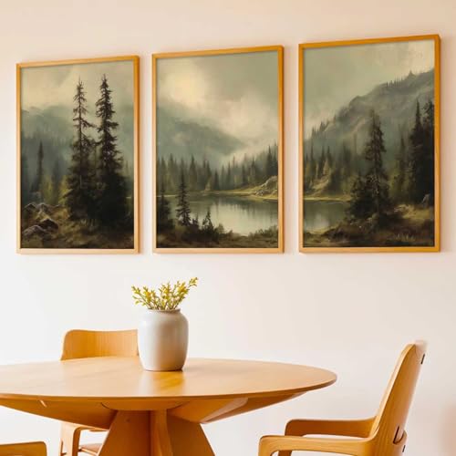 Image of kotart Big Aesthetic Mountains View Wall Art Paintings | Lake View Framed Painting | Nature Art Vastu Frames for Living Room Bedroom Wall Decor Set Of 3 (13X17 inch)