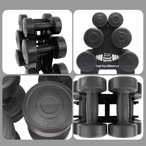 FK Sports Dumbbells Set with Stand Rack - 12Kg (Dumbbell Pair of 1Kg/2Kg/3Kg) - Weights Dumbbells Set for Women & Men - Weight Set - Lightweight & Durable - Weights 12kg Set for Home & Gym Exercise - Image 4