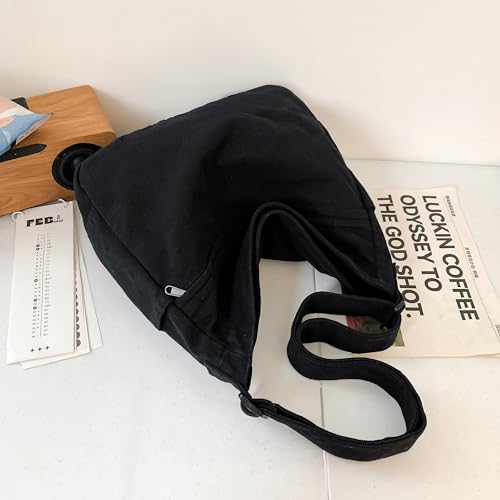 Image of Cotton Tote Handbag Women Canvas Crossbody Beach Bag Hobo Shoulder Tote Bag with 3 External Pocket,Zipper Closure