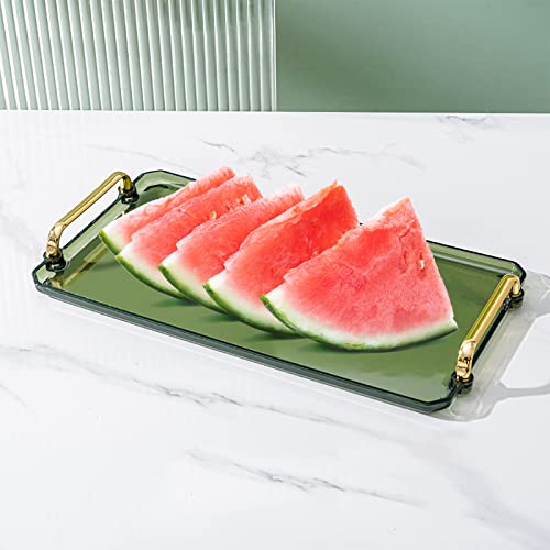 Ismosm 2 Pack Small And Large Serving Tray With Handles Clear Jewelry Tray Valet Tray Plastic Serving Tray For Party, Kitchen, Bathroom, Dessert Table, Cupcake Display (Dark Green) #TOP3