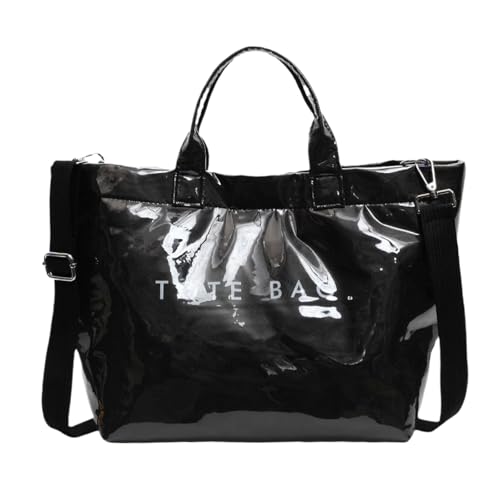 PVC Tote Bag for Women Solid Color Large Letter Print Tote Bag Kraft Paper Clear Plastic Handbag Top Handle Bag