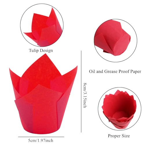 Image of 150 Pieces Tulip Cupcake Muffin Liners Paper Baking Cups Greaseproof Cupcake Wrappers for Birthday Wedding Party Baby Showers Catering Restaurants(Red /Blue /White)