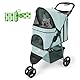 AESRAOU Haustier-Kinderwagen, faltbar, für Katzen/Hunde, mit Aufbewahrungskorb und Getränkehalter, 3 Räder, für Hunde und Katzen, für kleine oder mittelgroße Hunde, Katzen, Welpen (Blaugrün)