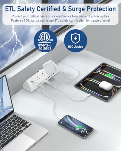 Image of Jgstkcity 90W Desk Clamp Power Strip,12 USB Ports (6 PD 45W USB-C),Surge Protector,ETL Listed Power Hub Extension Cord,Fast Charging Station for Home Office Desk Edge Mount (White, 12 USB-90W)