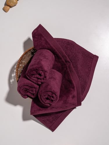 Image of DAMENSCH 100% Cotton Face Towel, Super Soft Gym for Workout, Ultra Absorbent Towel for Women, Quick Dry, Long Lasting Colours Face Towel Set-Midday Maroon II