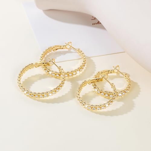 14K Gold Hoop Earrings for Women Gold Hoop Earrings Cubic Zirconia Elegant 14K Hoops Womens Earring 25/30mm4