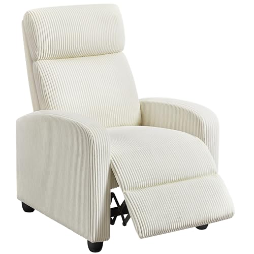 Topeakmart Corduroy Recliner Sofa Mid-Century Recliner Chair Single Reclining Chair Upholstered Sofa for Living Room Bedroom Home Theater Beige