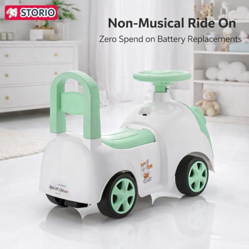 Image of Storio Rabbit Baby Ride-On Car Toy | Non-Battery Push Car for Kids with Backrest & Steering Wheel | Baby Ride On Toy for Boys & Girls 1-3 Years | Green