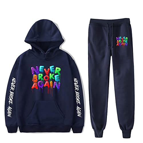 CONOBO Unisex 2-piece Hooded Sweater Suit Casual Jogging Sportswear Hip Hop Fashion Pullover Hoodie (Navy,XL)