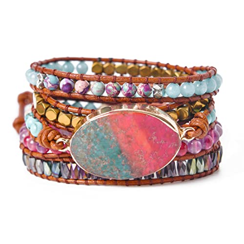 Bracelet en pierre naturelle bleu 5 tours fait main bohème femme