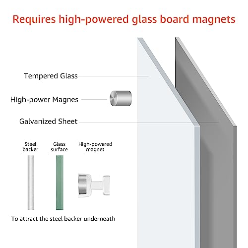 Image of Amazon Basics Glass Dry-Erase Board, Magnetic Frameless Whiteboard, Easy to Install, 72 inch x 48 inch, White