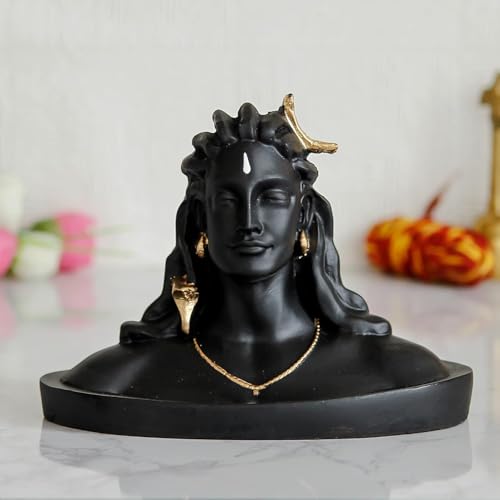 Image of Black Resin Adiyogi Shiva Statue for Car Dashboard| Adiyogi Statue for Home Decor Pooja Room Office| Mahadev Murti Lord Shiva Idol Gift for Diwali Maha Shivratri Birthday (Yogi-01)