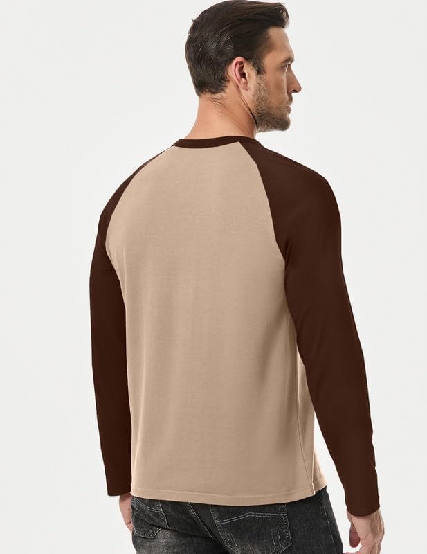 Men's Henley Shirt Fall Crewneck Color Block Slim Fit Long Sleeve T Shirts Button Up Tees - Image 2