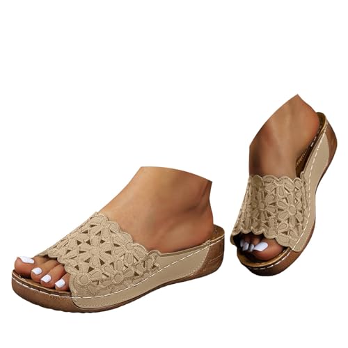 Orthopedic Sandals for Women 2025 Arch Support Slides with Wedge Heel Breathable Solid Color Orthotic Platform Summer Sandals for All-Day Walking Comfort Casual Slip-On Shoes