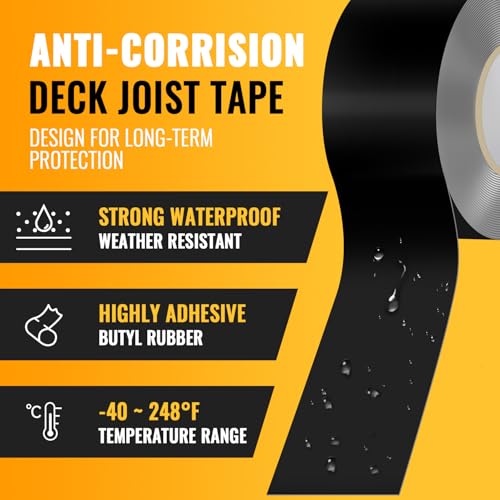 Image of VIVIDA Butyl Joist Tape for Decking 2 inch x 50' (8 Roll), Waterproof Deck Joist Butyl Sealant Tape for Wood Beams, Roof
