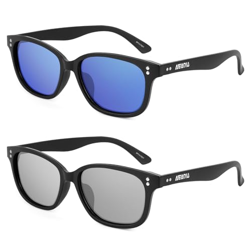 2-Pack Polarized Sunglasses for Teens & Women – UV400,Color Mirror Lenses,Matte Frame for Small Faces,Driving & Outdoor