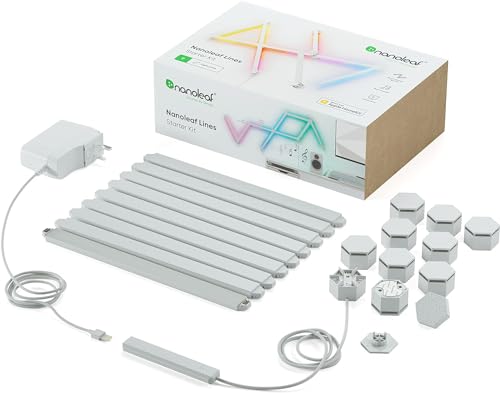 Lines Starter Kit 60 gradi, 9 barre luminose intelligenti LED RGBW – retroilluminato modulare Wi-Fi cambia colore luci da parete, musica e sincronizzazione schermo, funziona con Alexa Google - Illuminazione - Immagine 6