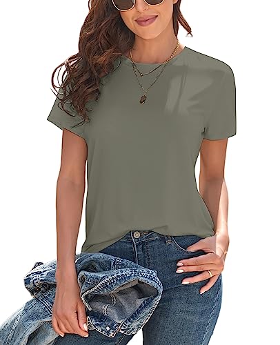 Image of KevaMolly Basic T Shirts for Women UPF 50+ Short Sleeve Casual Summer Tops Trendy Solid Loose Fit Crew Neck Tees Tshirt
