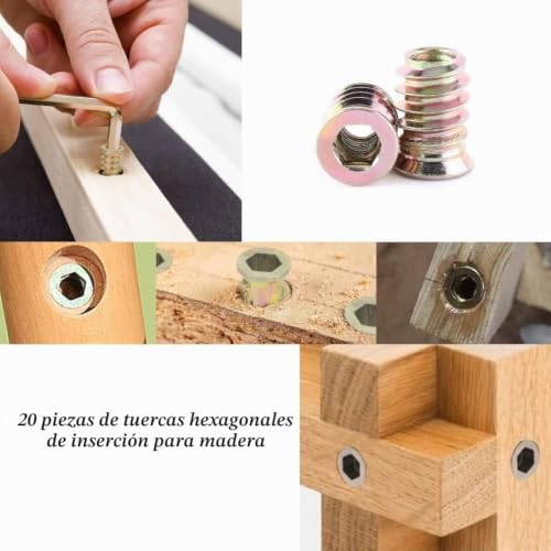 Miniatura 5 de Tyenaza 20 Piezas M6 X 10 Mm Tuercas Para Madera, Remaches De Tuerca, Tuercas De Inserción Para Wood, Tuercas De Inserción Hexagonales De Acero Al Carbono Roscadas Para Muebles De Wood