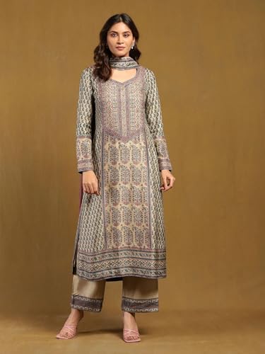 Image of GoSriKi Women's Rayon Viscose Printed Straight Kurta with Pant & Dupatta