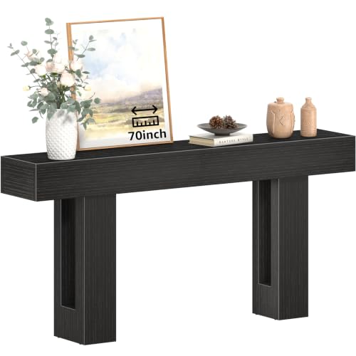 Image of 70 inch Black Console Table for Entryway Long Modern Sofa Tables Behind Couch for Living Room 10 inch Deep Hallway Entry Way Table