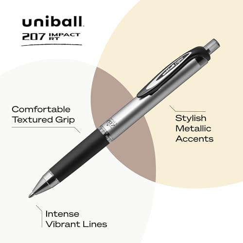 Image of uni-ball Signo 207 Impact Stick Gel Pen, 4 Black Pens, 1.0mm Bold Point Gel Pens, Smooth Writing, Archival-Quality Ink, Acid-Free, Superior Comfort