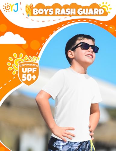 Image of Boys Rash Guard Short Sleeve Swim Shirt UPF+ 50 Rashguard for Toddler Teens Water Sun Shirts Swim Wear Quick Dry
