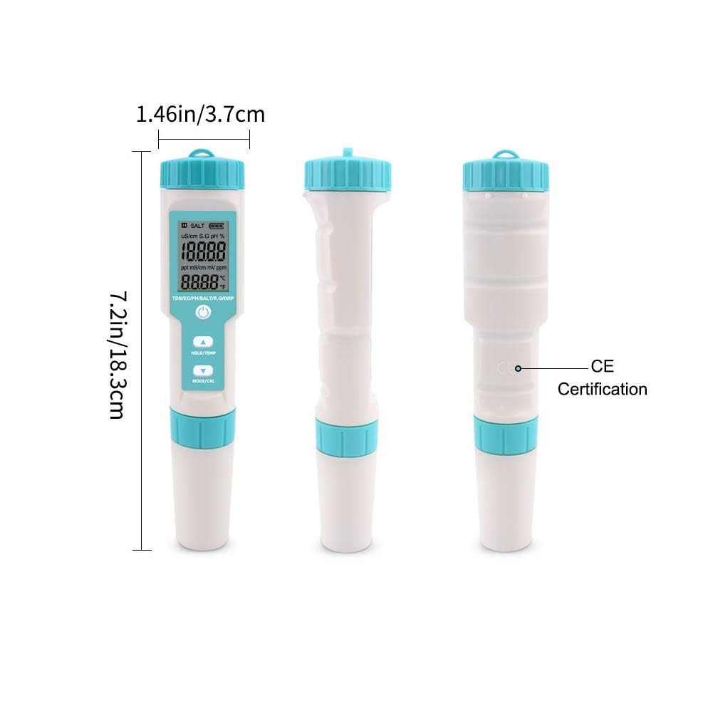KERRO® 7-in-1 Water Detector, Water Quality Tester PH TDS EC ORP Salinity S.G Temperature Meter Sky Blue Water Quality Tester Pen 2