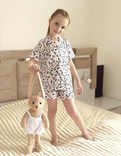 Image of Arshiner Girls Pajamas Silk Satin Pajama Set Button Pjs Ruffle Sleepwear | 2 Piece Nightwear, Silky Soft Lounge for Little & Big Kids, Ideal for Sleeping and Sleepover Party