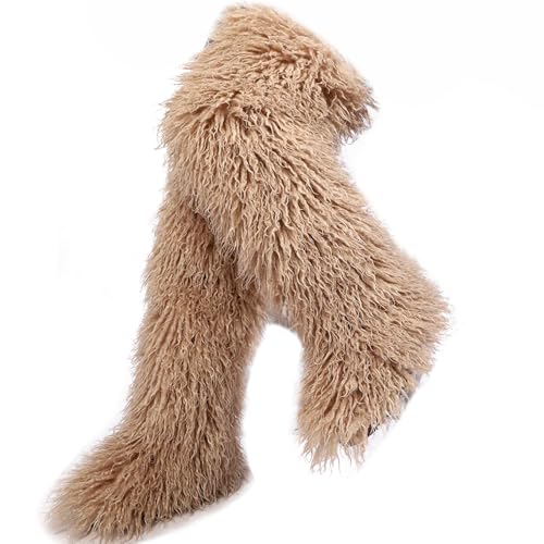 YXCFEWD Over the Knee Faux Fur Boots for Women 29 inchs Winter Thigh High Boots Fluffy Furry Snow Boots(Coffee,8)