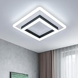 Lamparas Para Cuarto Limpio Lampara LED Techo Moderna, Plafon LED Techo Cuadrado 30W 3400LM, Luz de Techo de Acrílico Negro para Sala de Estar Dormitorio Pasillo Cocina Baño, Luz Blanca Fria 6500K, 30CM