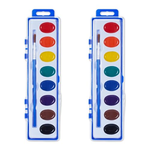 Watercolor Paint Set - 8 Classic Washable Paint Colors with Paint Brush - Non-Toxic Water Color Paint Sets For Kids & Adults Ideal for Art Crafts & School Supplies (Pack of 2)