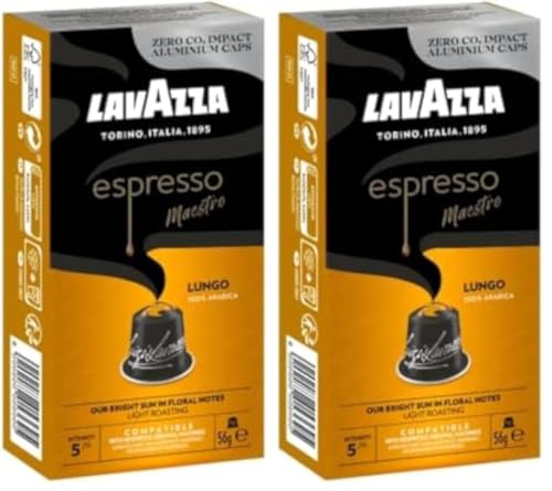 Image of Lavazza Espresso Maestro Lungo, Aluminium Nespresso Compatible Coffee Capsules | Pack Of 20 | Intensity 5 | 56 Gram
