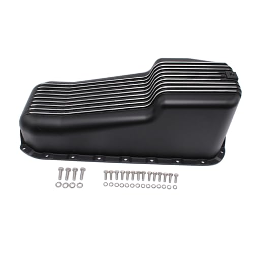 1 Set SHLPDFM Oil Pan Powder Coated Balck Aluminum Finned Oil Pan Kit Bolts Plugs Fits for 1958-1979 SBC Chevy 262, 267, 283, 305, 327, 350, 400 Engines